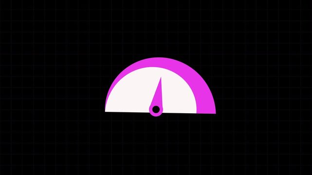 Speedometer animation with pink dial gauge. Speedometer digital performance indicator. Speedometer technology interface graphic on black background.