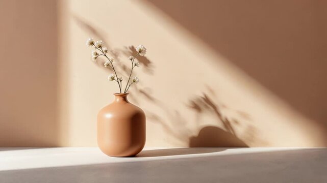 Morning sunlight casting shadows over a vase