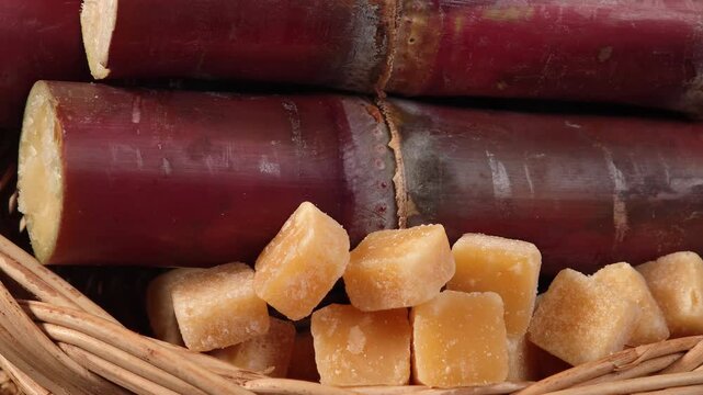 video of close-up of fresh sugarcane.	