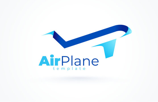 Logo Airplane Blue Silhouette Vector White Background