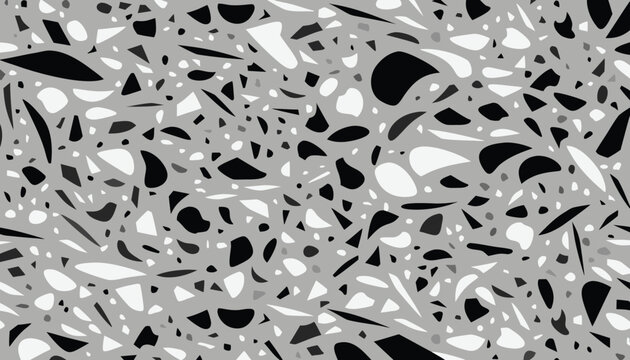 Monochrome terrazzo seamless pattern with sharp black and white stone flakes