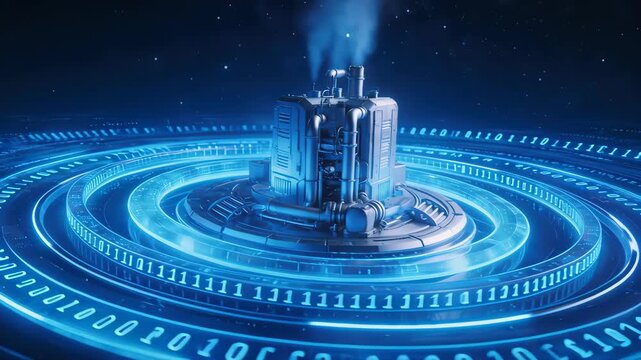 Futuristic machine with binary code