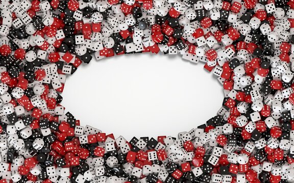 Multicolored Dice Border Around Central Copy Space - 3D rendering	
