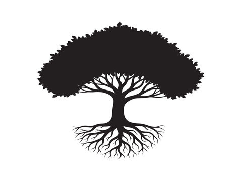 Artistic rooted tree emblem with sophisticated organic design 