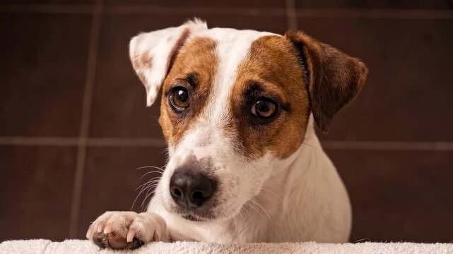 Adorable Jack Russell Terrier Dog Looking at the Camera with Sad Eyes.
