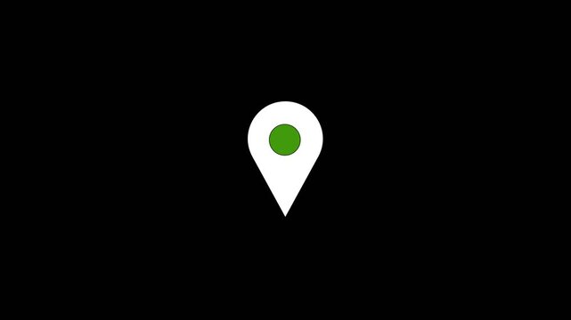 Location pin animation on black background. Location pin digital map marker icon. Location pin navigation technology graphic on black background.