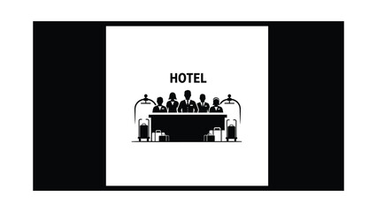 Fototapeta premium Hotel Reception Desk Icon with Staff and Luggage Carts.