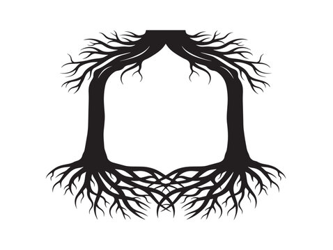 Decorative rooted tree frame with artistic woodland design 