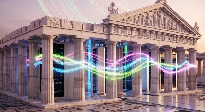 Modern data center built inside an ancient Greek stone temple