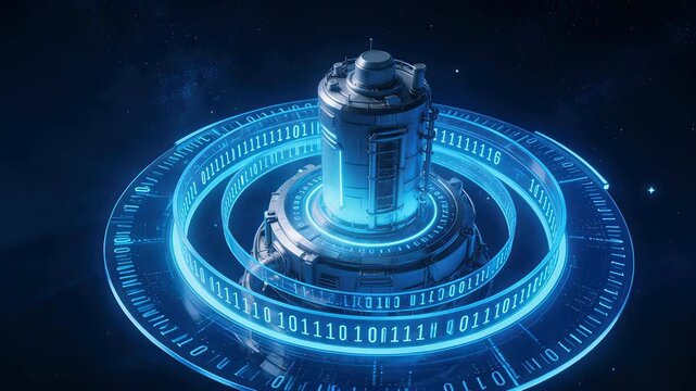 Futuristic space structure with binary code