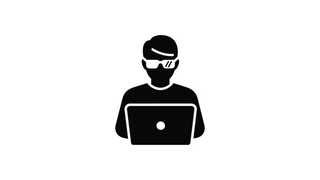 Minimalist icon of a person working on a laptop computer.