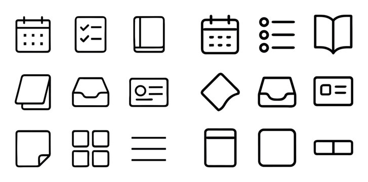 Office and organization UI elements with calendar, checklist and folder for dashboard design in outline style