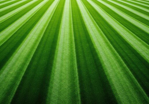 Perfectly manicured emerald green turf creating distinct parallel stripes and uniform abstract lines, ideal for a textured natural backdrop, lines, field, ground