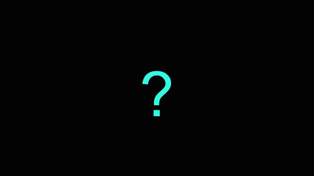 Question mark animation with bright green light. Question mark single symbol on black background. Question mark help and support concept graphic.