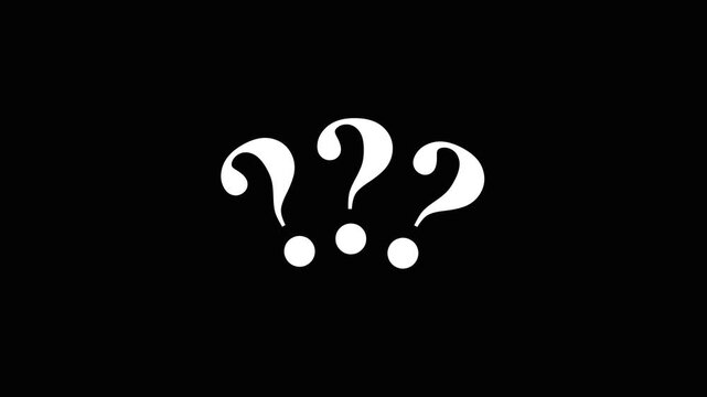 Question mark animation with white glowing light. Question mark multiple symbols on black background. Question mark faq and information concept graphic.