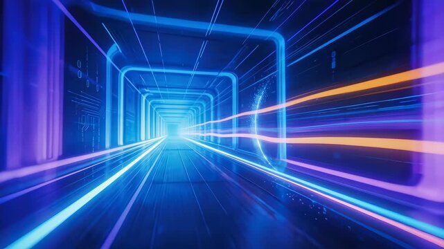 Futuristic digital tunnel with glowing lines
