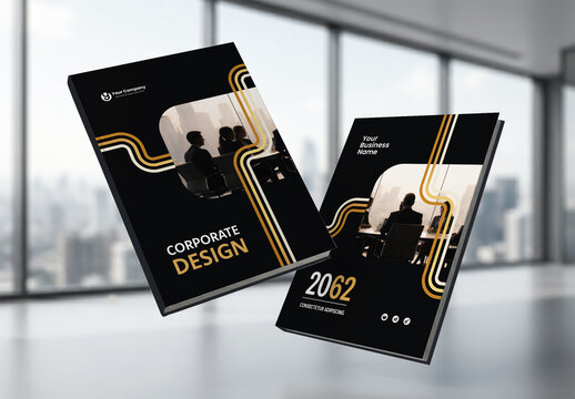 Business Report Cover Template &ndash; Gold and Black Geometric Layout (A4)
