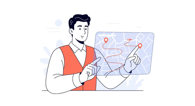 Man touching interactive map for navigation | Travel planning concept