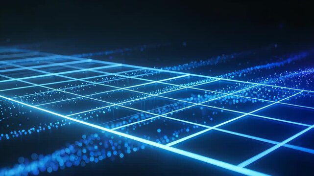 Neon grid with glowing particles