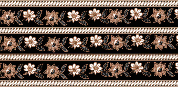 Traditional floral batik stripe pattern with repeating border elements and classic Indonesian decorative style