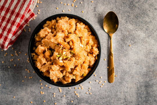 Delicious Moong Dal Halwa Garnished with Almonds and Pistachios