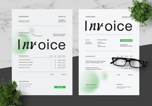 Green Clean UIUX Company Invoice