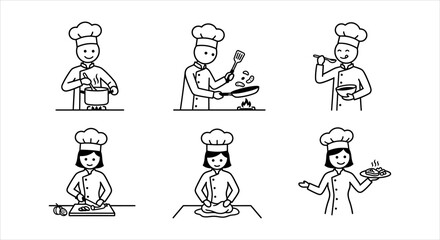 Obraz premium Collection of chef illustrations in various cooking actions and poses