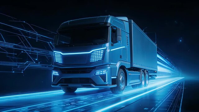 Futuristic truck in digital environment