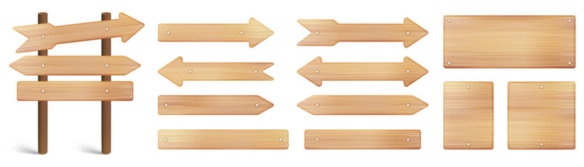 Bleached birch wood signs collection, light beige planks on double poles, scandinavian style wooden pointers set © Яна 