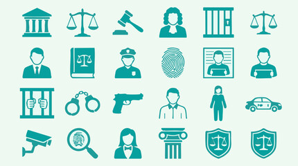 Law and Justice Icons Collection for Legal System and Crime Themes © CURVARA