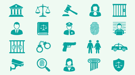 Law and Justice Icons Set: Legal System, Crime, and Order Symbols © CURVARA