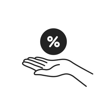 hand with round percentage badge like discount
