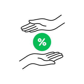 two thin line hands with round percentage badge
