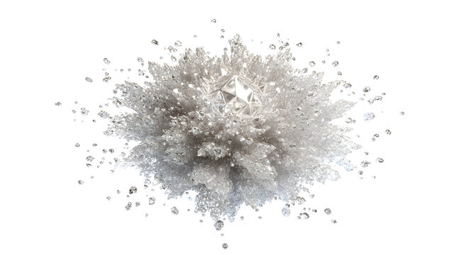 Dense crystallization of white dwarf matter exploding in space with sparkling particles and debris