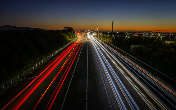 Kapiti Expressway Light Trails at Sunset, Paraparaumu, New Zealand