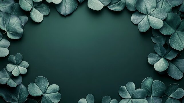 Green leaves frame on dark background.