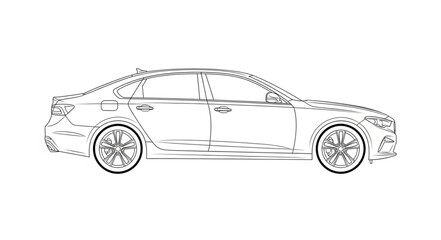Obraz premium Modern Sedan Car Outline Drawing.