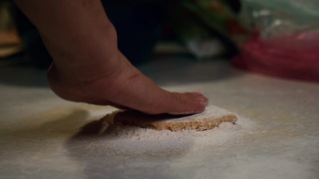Close up slow motion video of preparing custard dough by recipe with detailed baking process in Full HD for food content