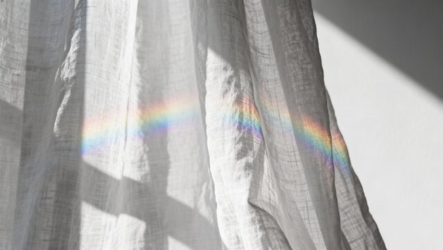 Sunlight through sheer curtain creating rainbow