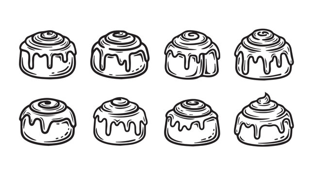 Hand Drawn Cinnamon Rolls with Icing Set
