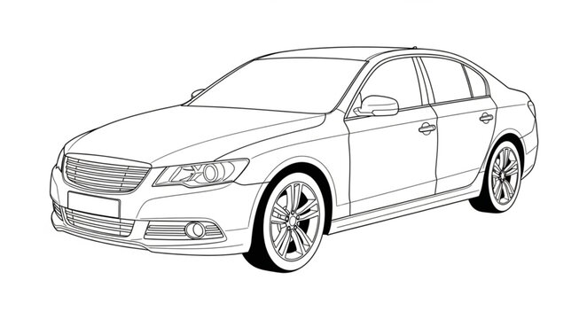 Modern Sedan Car Outline Drawing.