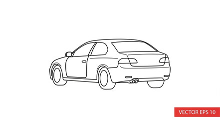 Fototapeta premium Modern Sedan Car Outline Drawing Rear View.