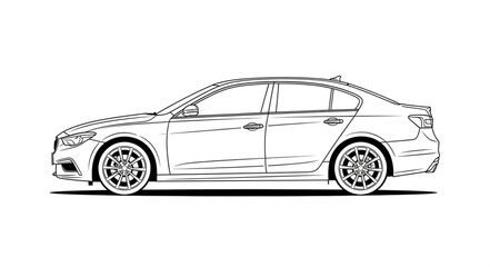 Obraz premium Modern Sedan Car Outline Drawing Side View.