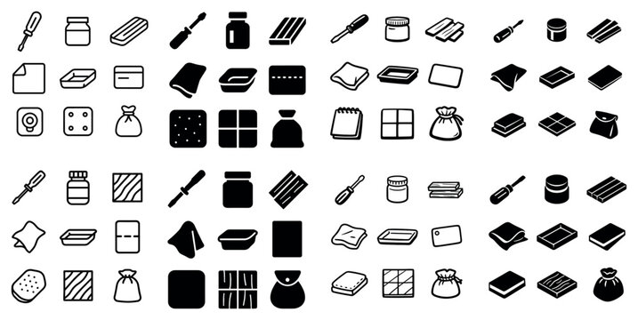 Stationery and packaging icon set with box tag and jar for mobile app design in minimal vector art