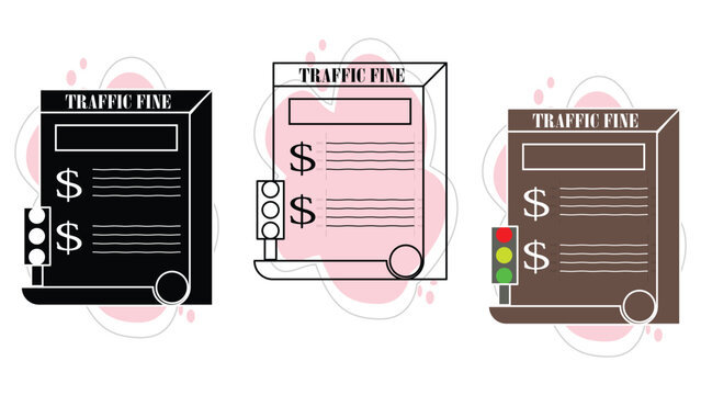Modern Traffic Fine Receipt And Signal Violation Penalty Icons