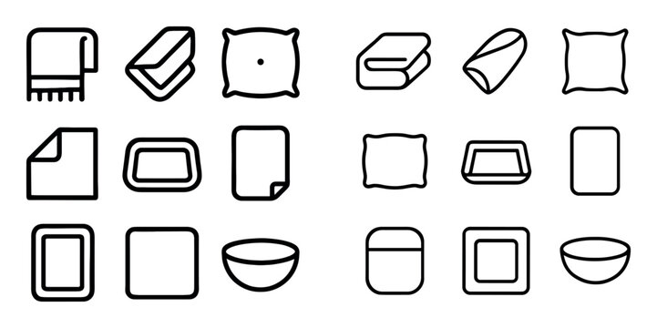 Home and textile concept icons with towel, pillow and tray for infographic design in minimal outline style