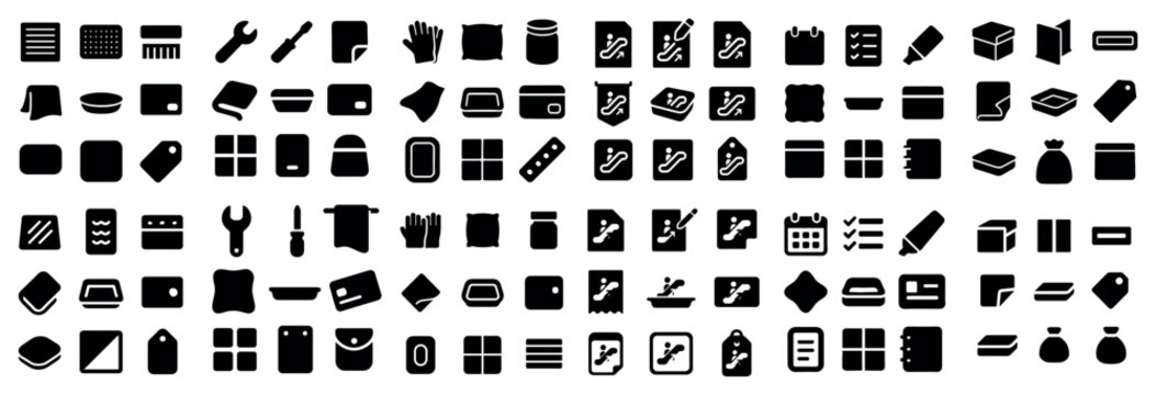 Retail and logistics design icons with tag box wallet for mobile app design in bold flat style