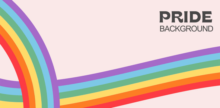 LGBTQ pride month background with rainbow stripes. Abstract vector banner with inclusive flag colors and curved geometric lines for website header, social media cover, or digital design template. 
