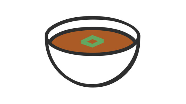 Miso soup bowl vector icon, colorful line illustration of traditional japanese dashi broth with tofu and seaweed, minimalist flat design element for restaurant menu or asian cuisine website.