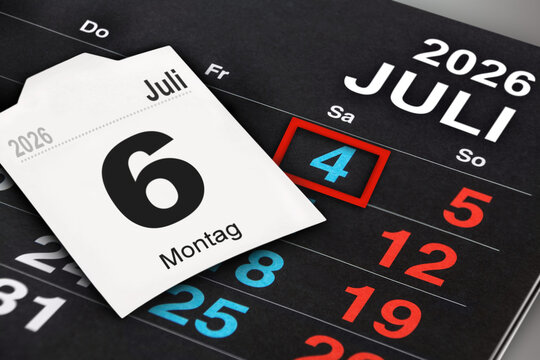 Deutscher Kalender  4. und 6. Juli  2026  Montag